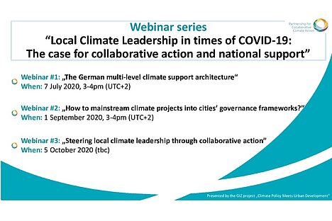 Series of virtual events on local climate leadership in times of COVID-19