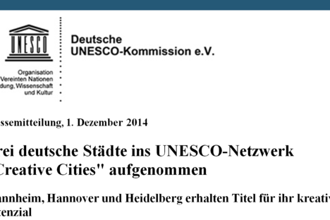 Drei deutsche Städte ins UNESCO-Netzwerk "Creative Cities" aufgenommen